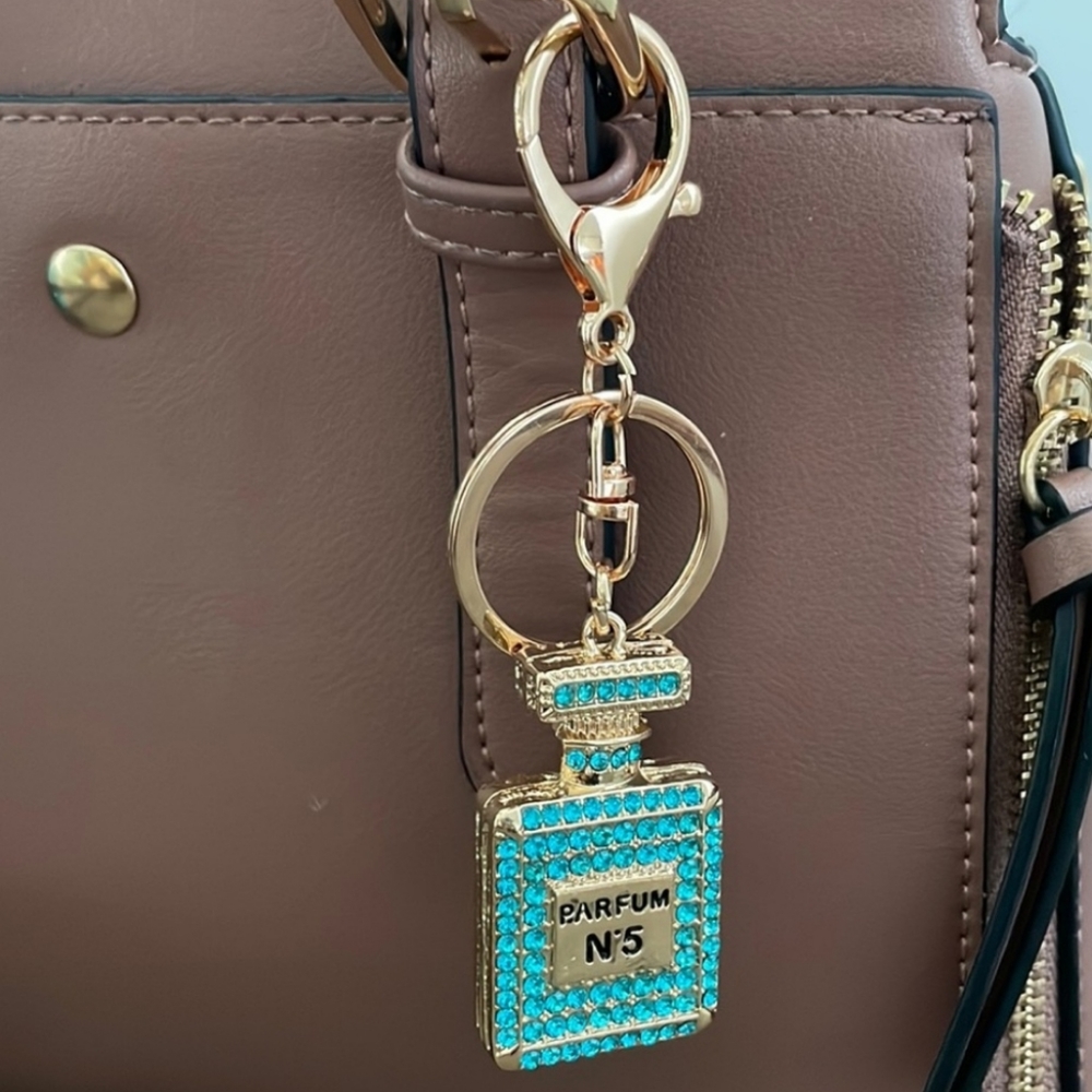 Blue Rhinestone Parfum Bottle Keychain - Picture 2 of 3